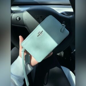 Coach Light Blue Double Zip Wristlet